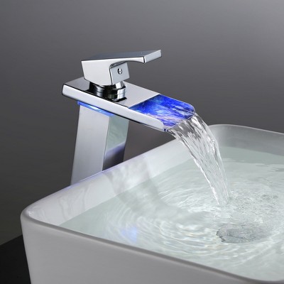 Chrome LED Waterfall Single Handle Bathroom Faucet