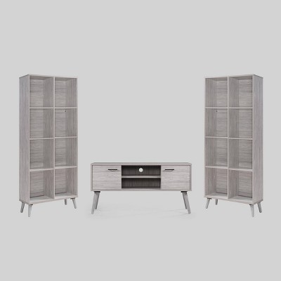 Chandelle 3pc Mid-Century Entertainment Center Set Gray Oak - Christopher Knight Home