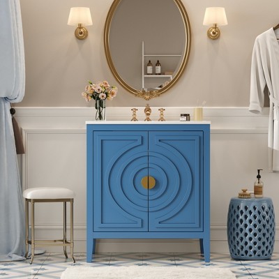 30 Inch Bathroom Vanity with Sink Set Freestanding Cabinet with Storage Basin with Drawer Doors Ceramic Top Combo