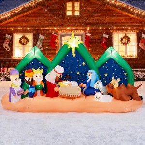 9FT Christmas Inflatable Decoration, Inflatable Nativity Scene with Starry Night Backdrop, Blow Up Yard Decorations for Holiday Party Yard Lawn Garden - 1 of 4