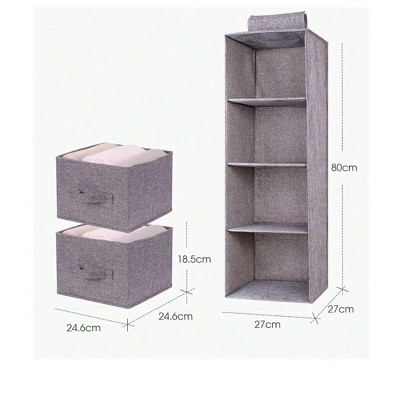 grey4 layers 4-Shelf Hanging Closet Organizer Foldable Wardrobe Shoe Garment Storage Shelves Laundry Basket Cosmetics Storage Box For Bedroom Nursery