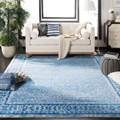 Blue and Silver Synthetic 10' x 14' Rectangular Area Rug