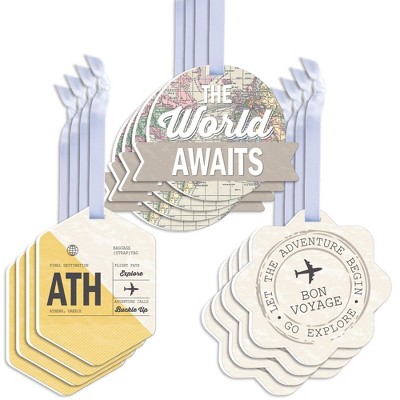 Big Dot of Happiness World Awaits - Assorted Hanging Travel Themed Party Favor Tags - Gift Tag Toppers - Set of 12