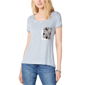 I.N.C International Concepts Womens Sequin Pocket Embellished T-Shirt, Blue, Small - 1 of 1