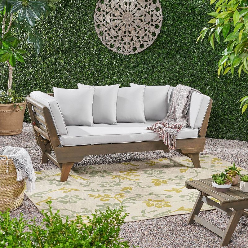 Ottavio Acacia Wood Outdoor Patio Daybed - Gray - Christopher Knight Home, 3 of 8