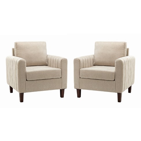 Set of 2 Deionides Comfy Club Chair for Bedroom with Wood Legs ARTFUL LIVING DESIGN TAN