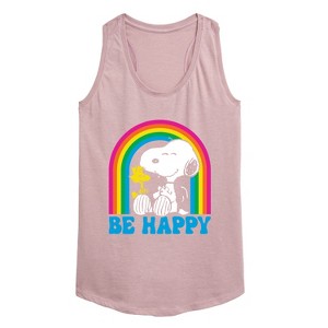 Women's - Peanuts - Be Happy Rainbow Graphic Racerback Tank - 1 of 4