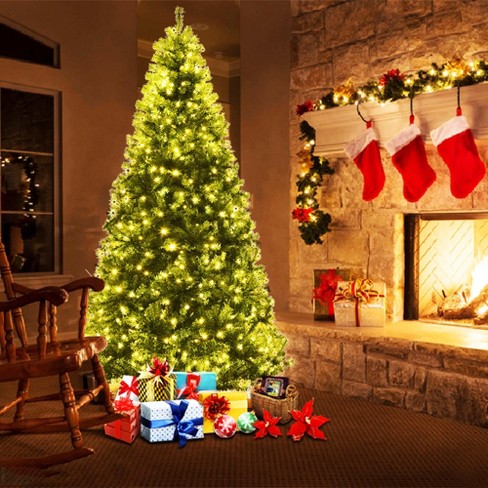 Costway 7ft Pre-lit Hinged Christmas Tree w/ Remote Control & 9 Lighting  Modes 