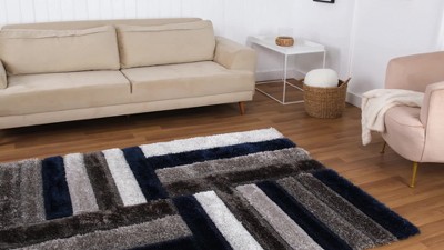 Modern Geometric Gray Shag 8' x 10' Area Rug, Stain-Resistant and Plush