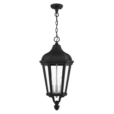 Elegant Morgan Textured Black 3-Light Outdoor Pendant with Clear Glass