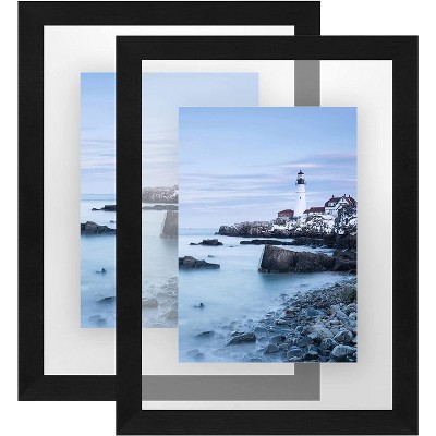 Americanflat Floating Picture Frame in Black with Polished Glass and Hanging Hardware Included - Horizontal and Vertical Formats for Wall and Tabletop