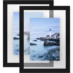 Americanflat 8.5x11 Floating Picture Frame in Black with Polished Glass and Hanging Hardware Included - Backless frame for 4x6 or 5x7 Photos