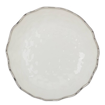 Gray Ceramic Round Serving Bowl with Silver Rim