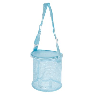 Unique Bargains Adjustable Strap Sea Shells Mesh Beach Bag with Zipper Sky Blue