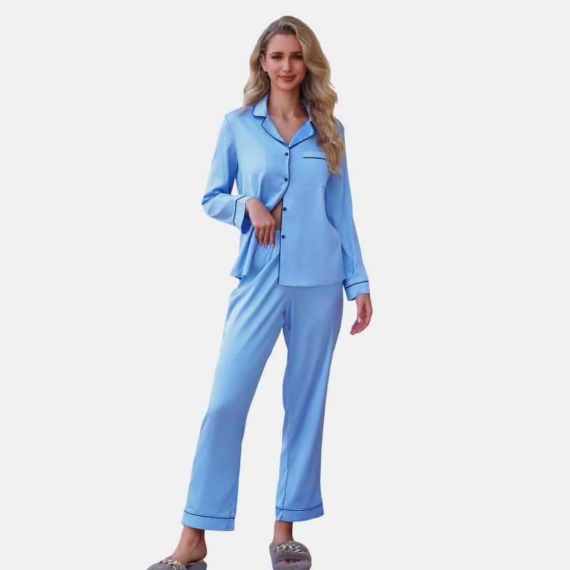 Women's Satin Long Sleeve Shirt & Pants Pajamas Sets Loungewear - Cupshe, 1 of 5