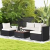 Tangkula 5PCS Rattan Patio Conversation Sofa Set Outdoor Furniture Set w/ Off White Cushions - 2 of 4