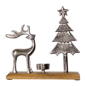 Northlight Reindeer and Tree Metal Christmas Tealight Holder - 10.5" - 1 of 4
