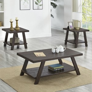 NicBex Modern Rectangle Wood Coffee Table Set of 3 with Open Storage Shelf for Living Room and Bedroom - 1 of 4