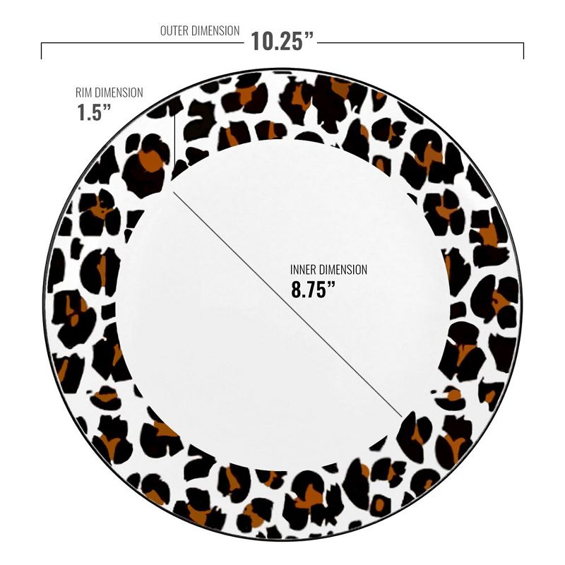 Smarty Had A Party 10.25" White with Black and Brown Leopard Print Rim Round Disposable Plastic Dinner Plates (120 Plates), 2 of 9