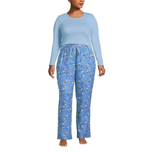 Lands' End Women's Tall Knit Pajama Set Long Sleeve T-shirt And Pants -  Medium Tall - Chicory Blue Snowman : Target