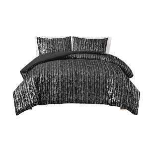 Gracie Mills Maelona Metallic Print Faux Fur Comforter Set - 1 of 4