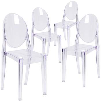Emma and Oliver 4 Pack Ghost Side Chair in Transparent Crystal Stack Chair - Event & Accent Chair