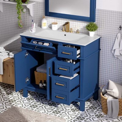 36" Modern Bathroom Vanity with Ceramic Sink,Soft Close Doors and 4 Drawers for Small Bathrooms-The Pop Home