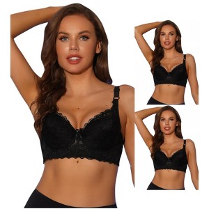 INSPIRE CHIC Women's Breathable Underwired Lace Fixed Adjustable Straps Push-up 3/4 Cup Bralettes 3 Packs - 1 of 4