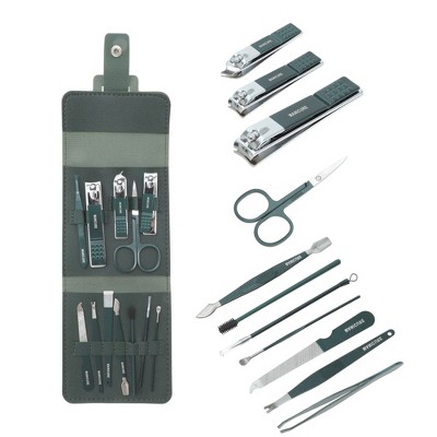 Unique Bargains Portable Nail Clipper Kit Blackish Green 12-piece Set