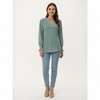 Anna-Kaci Women's Long Sleeve Eyelet Embroidered Top with V-Neckline and Ruffle Cuffs - 2 of 4