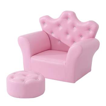 Qaba Kids Sofa Set, Children's Upholstered Sofa with Footstool, Princess Sofa with Diamond Decoration, Baby Sofa Chair for Toddlers, Girls, Pink