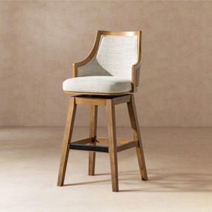 Sapphtopaz Modern Bar Stools with Rattan High-Back Upholstered Swivel Counter Stools with Recessed Arms Barstools for Kitchen Island - 1 of 4