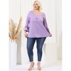 Agnes Orinda Women's Plus Size Plain Cut-Out Gathered Patchwork Long Sleeve T-Shirt - 3 of 4