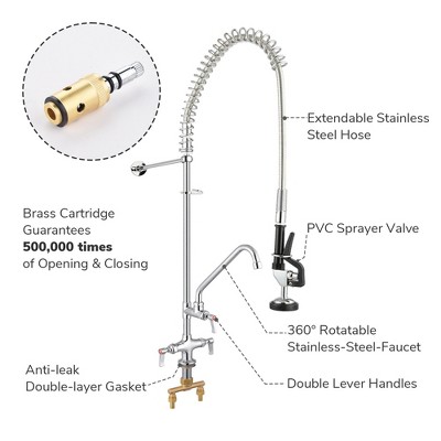 48" Chrome Wall Mounted Commercial Kitchen Faucet with Pull-out Spray