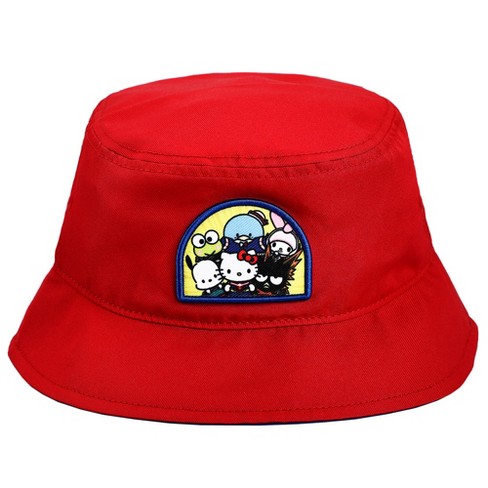 Addie & Tate Red/tropical Surf Reversible Bucket Hat For Girls