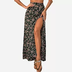 Women's Floral Straight Boho Side Slit Long Skirt - Cupshe - Green