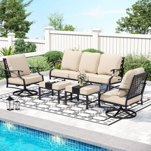 Captiva Designs 5pc Xl Metal Outdoor Conversation Set With Swivel Chairs And Ottomans Beige Steel Frame Rust Water resistant Target