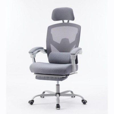 DOMETOUR Retractable Footrest Ergonomic Swivel Office Chair with Lumbar Support Pillow and Padded Armrests
