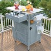 40.5 in Gray Outdoor Kitchen Cart with Stainless Steel Top Drop Leaf Drawer and Wheels Solid Wood Grill Island for Patio or Garden-The Pop Home - 2 of 4