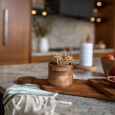 Handled Natural Acacia Wood Pinch Bowl for Serving