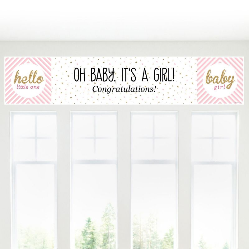 Big Dot of Happiness Hello Little One - Pink and Gold - Girl Baby Shower Decorations Party Banner, 4 of 7