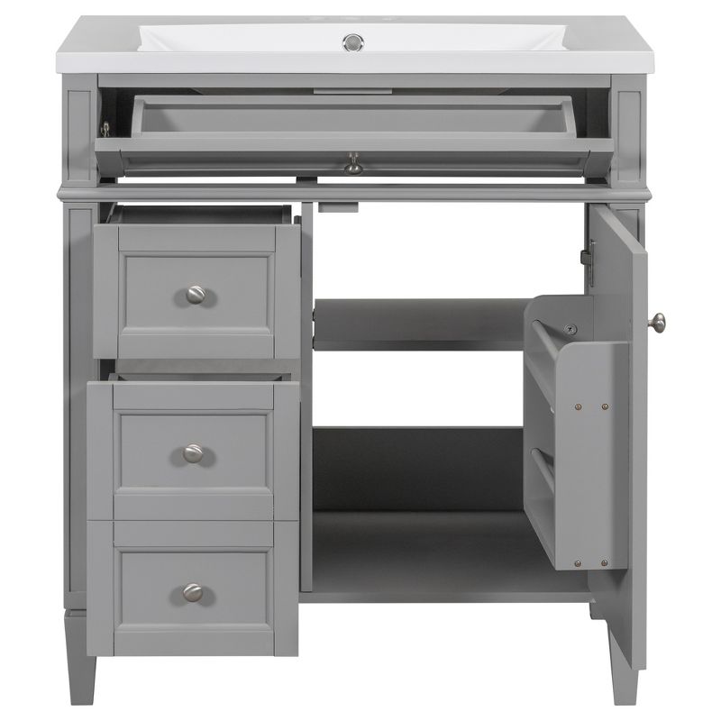 30" Bathroom Vanity with Top Sink, 2 Drawers and 1 Tip-Out Drawer, Gray - ModernLuxe, 5 of 13