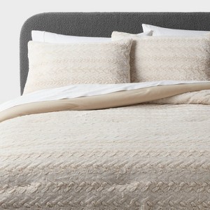 Luxe Textured Faux Fur Comforter and Sham Set Khaki - Threshold™ - 1 of 4