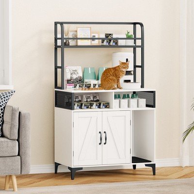 Whizmax Cat Litter Box Enclosure with Scratching Pad,Hidden Litter Box Enclosure Furniture,Cat Cabinet with Storage and Doors, Cat House Furniture