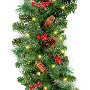 Best Choice Products 9ft Pre-Lit Pre-Decorated Garland w/ PVC Branch Tips, 50 Lights, Pine Cones, Berries - 1 of 4