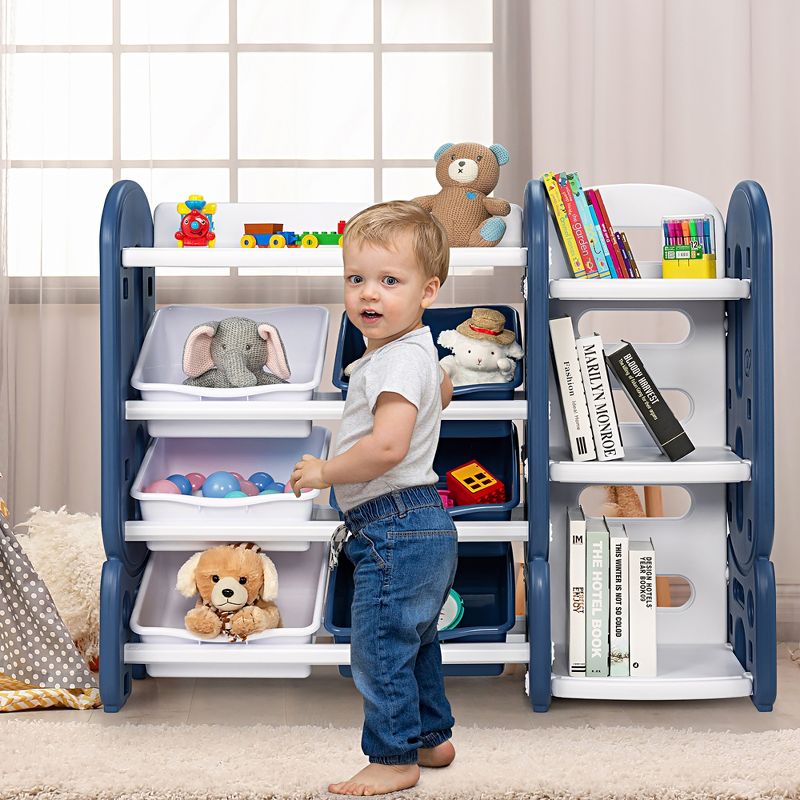 Costway Kids Toy Storage Organizer w/Bins & Multi-Layer Shelf for Bedroom Playroom Green\Blue, 4 of 11