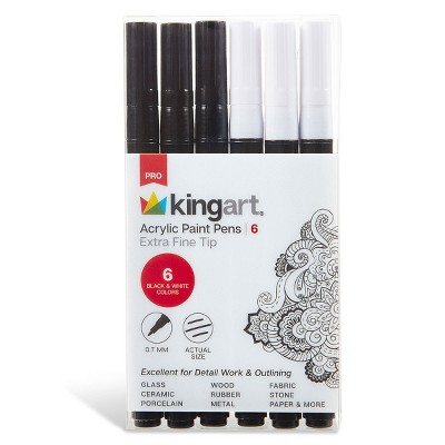 KINGART PRO Paint Pens Extra Fine Tip, Black & White 6 pc