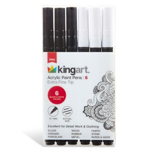 KINGART PRO Paint Pens Extra Fine Tip, Black & White 6 pc - 1 of 4