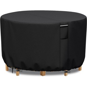 Akefit Round Patio Table Cover Waterproof Outdoor Furniture Protector with Vents and White Trim Black - 1 of 4