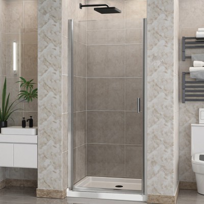 Lirago 34x72" Semi-Frameless Pivot Shower Door - 1/4" Tempered Glass Adjustable Width 34-35.2" Chrome Finis Left Right Hand Installation